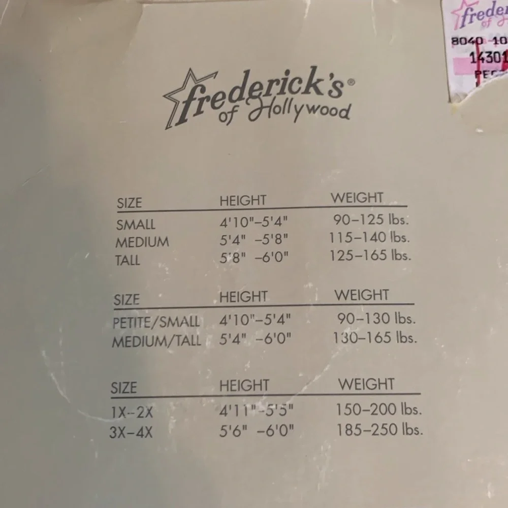 Vintage Frederick’s Of Hollywood Pantyhose Pearl Size Tall